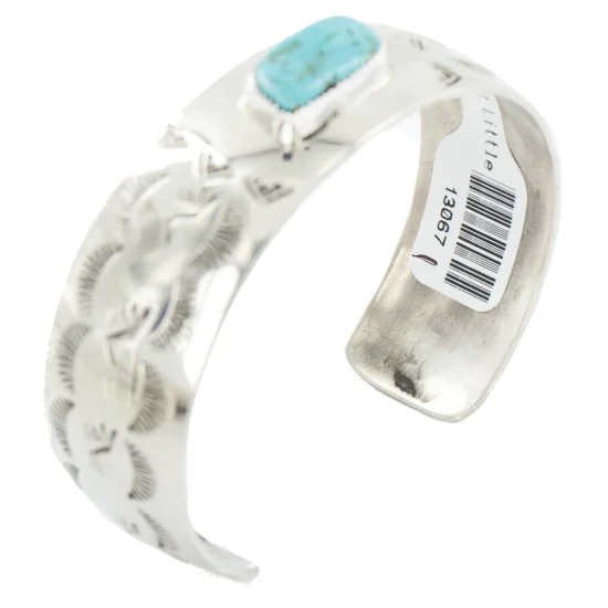 Nickel Navajo Handmade Natural Turquoise Native American Bracelet 13067-1