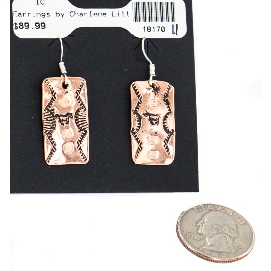 Handmade Horse Navajo Certified Authentic Native American Pure Copper Dangle Earrings 18170-11
