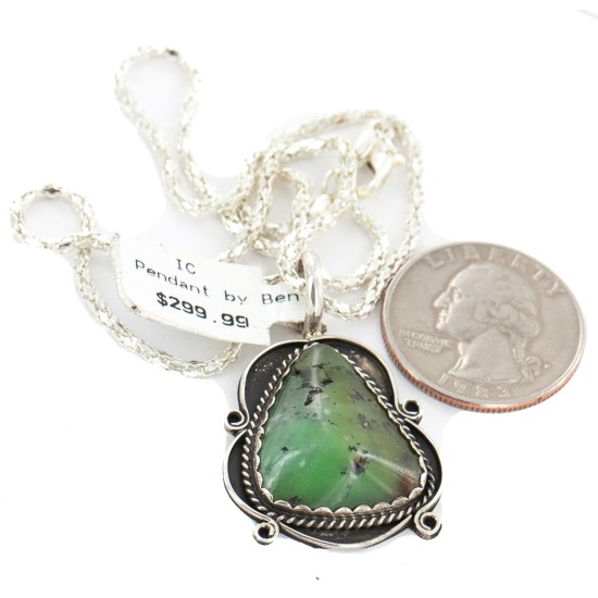 .925 Sterling Silver Certified Authentic Navajo Natural Turquoise Native American Necklace 15040-11