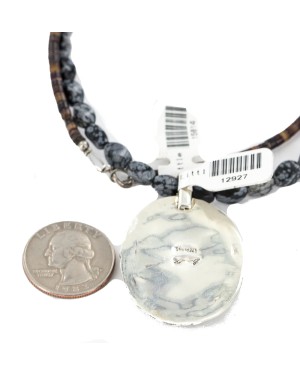 Handmade Certified Authentic .925 Sterling Silver Navajo Natural Turquoise Black Onyx Snowflakes Obsidian Native American Necklace 12927-15814
