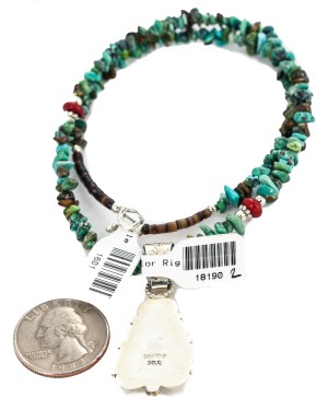 .925 Sterling Silver Certified Authentic Navajo Natural Turquoise Coral Native American Necklace 18190-2-1601