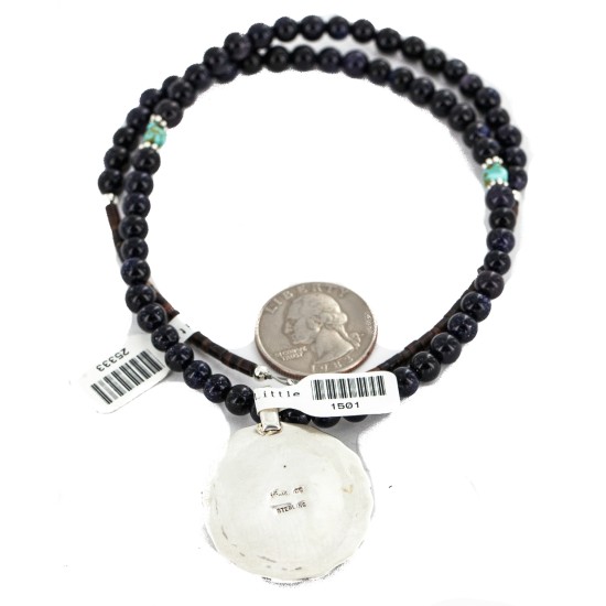 Handmade Certified Authentic .925 Sterling Silver Navajo Natural Turquoise Black Onyx Purple Goldstone Native American Necklace 1501-25333