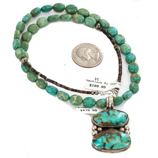 .925 Sterling Silver Certified Authentic Navajo Turquoise Native American Necklace 14566-5-15338 .925 Sterling Silver Certified Authentic Navajo Turquoise Native American Necklace 14566-5-15338