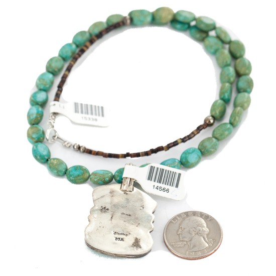 .925 Sterling Silver Certified Authentic Navajo Turquoise Native American Necklace 14566-5-15338 .925 Sterling Silver Certified Authentic Navajo Turquoise Native American Necklace 14566-5-15338