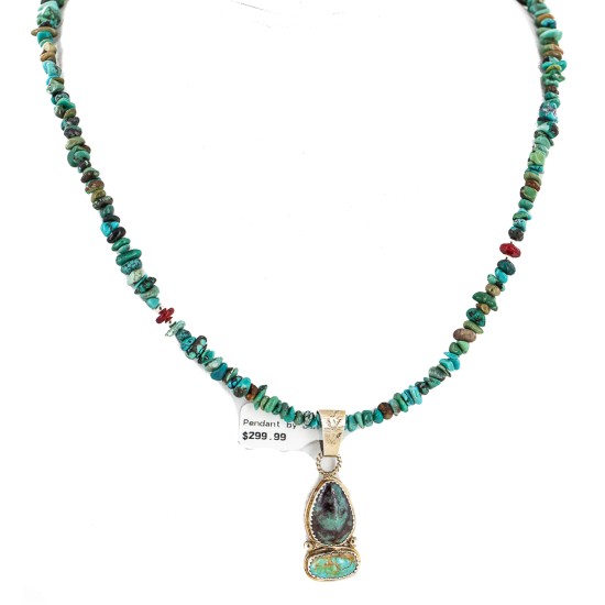 .925 Sterling Silver Certified Authentic Navajo Natural Turquoise Coral Native American Necklace 18190-1-1601