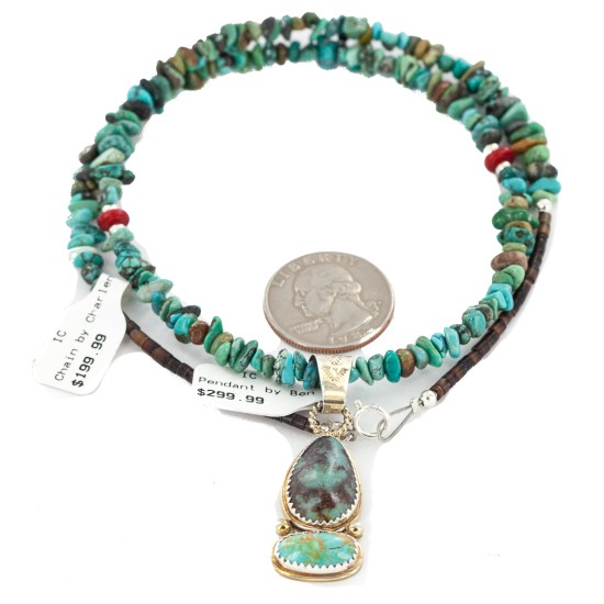 .925 Sterling Silver Certified Authentic Navajo Natural Turquoise Coral Native American Necklace 18190-1-1601