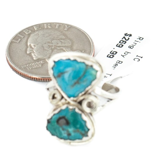 .925 Sterling Silver Handmade Certified Authentic Navajo Natural Turquoise Native American Ring 18187-6