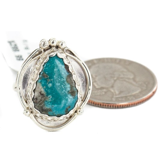 .925 Sterling Silver Handmade Certified Authentic Navajo Natural Turquoise # 8 Native American Ring 18188-1