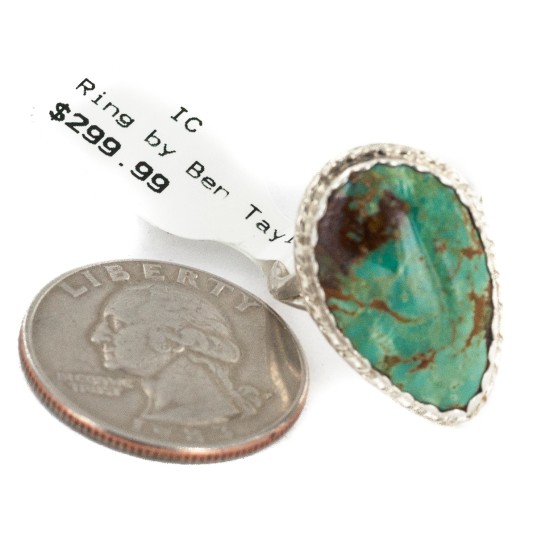 .925 Sterling Silver Navajo Certified Authentic Handmade Natural Turquoise Native American Ring 18188-2
