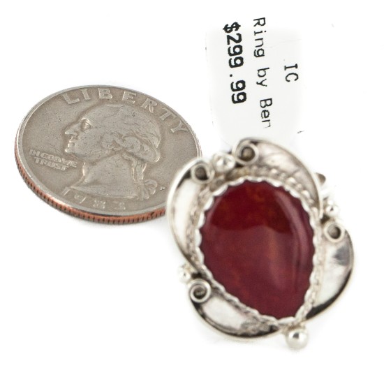 Navajo .925 Sterling Silver Certified Authentic Handmade Natural Red Jasper Native American Ring 18188-7