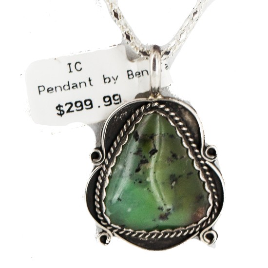 .925 Sterling Silver Certified Authentic Navajo Natural Turquoise Native American Necklace 15040-11
