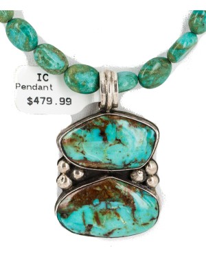 .925 Sterling Silver Certified Authentic Navajo Turquoise Native American Necklace 14566-5-15338