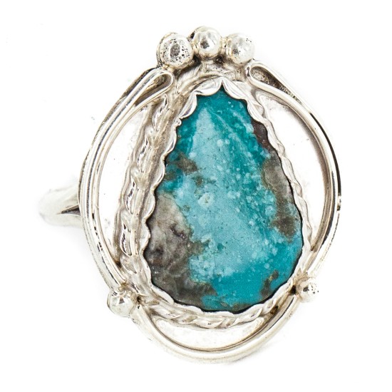 .925 Sterling Silver Handmade Certified Authentic Navajo Natural Turquoise # 8 Native American Ring 18188-1