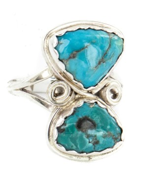 .925 Sterling Silver Handmade Certified Authentic Navajo Natural Turquoise Native American Ring 18187-6