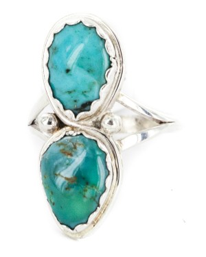.925 Sterling Silver Handmade Navajo Certified Authentic Natural Turquoise Native American Ring 18187-2