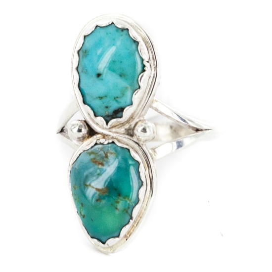 .925 Sterling Silver Handmade Navajo Certified Authentic Natural Turquoise Native American Ring 18187-2
