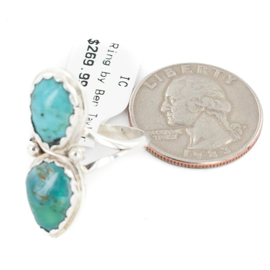 .925 Sterling Silver Handmade Navajo Certified Authentic Natural Turquoise Native American Ring 18187-2