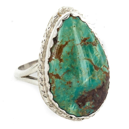 .925 Sterling Silver Navajo Certified Authentic Handmade Natural Turquoise Native American Ring 18188-2