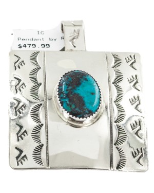 Certified Authentic Handmade Bear Paw Navajo Nickel Natural Turquoise Native American Pendant 13071-1