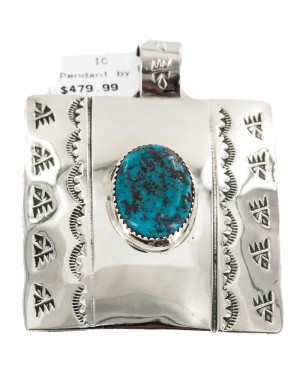 Certified Authentic Handmade Bear Paw Nickel Navajo Natural Turquoise Native American Pendant 13071-10
