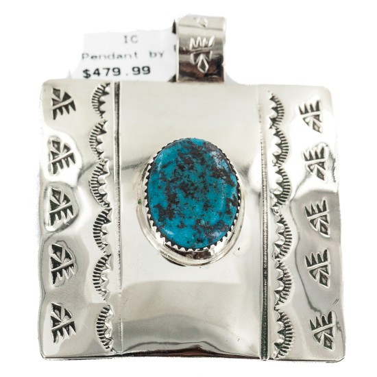 Certified Authentic Handmade Bear Paw Nickel Navajo Natural Turquoise Native American Pendant 13071-10