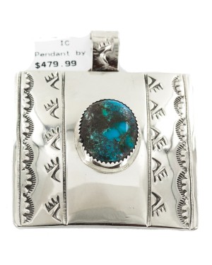 Certified Authentic Handmade Nickel Bear Paw Nickel Navajo Natural Turquoise Native American Pendant 13071-2