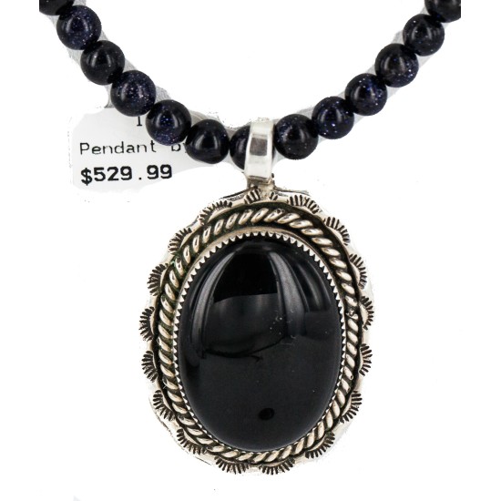 Handmade Certified Authentic .925 Sterling Silver Navajo Natural Turquoise Black Onyx Purple Goldstone Native American Necklace 1501-25333