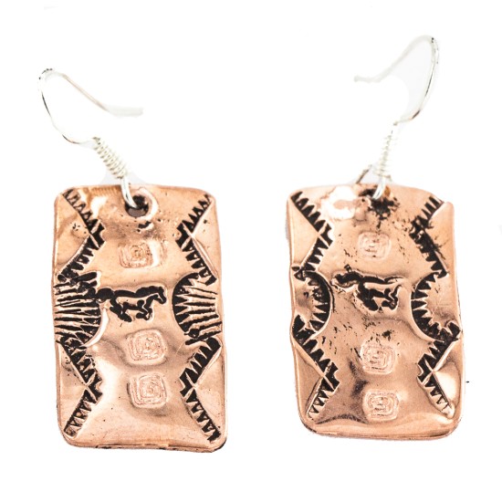 Handmade Horse Navajo Certified Authentic Native American Pure Copper Dangle Earrings 18170-11