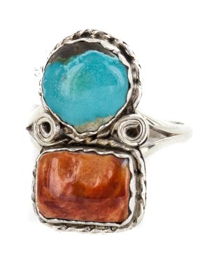 Navajo .925 Sterling Silver Handmade Certified Authentic Natural Turquoise Spiny Oyster Native American Ring 18187-12