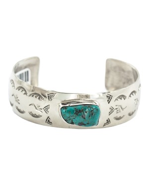 Nickel Navajo Handmade Certified Authentic Natural Cerrillos Turquoise Native American Bracelet 13067-2