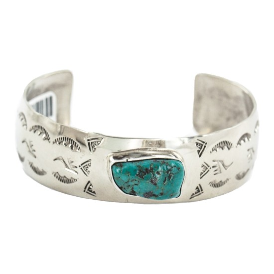 Nickel Navajo Handmade Certified Authentic Natural Cerrillos Turquoise Native American Bracelet 13067-2