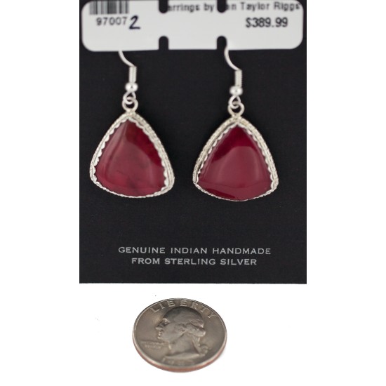 Certified Authentic Handmade Navajo .925 Sterling Silver Natural Red Jasper Native American Dangle Earrings 97007-2
