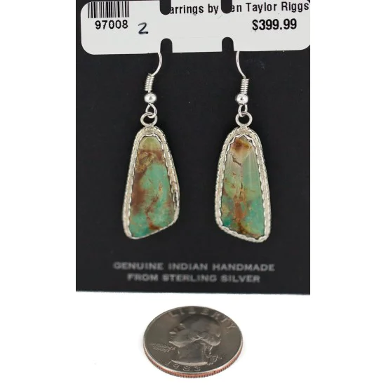 Handmade Navajo .925 Sterling Silver Natural Turquoise Native American Dangle Earrings 97008-2