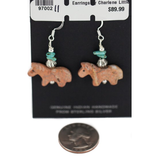 Navajo Horse Certified Authentic .925 Sterling Silver Hooks Natural Turquoise and Jasper Dangle Native American Earrings 97002-11
