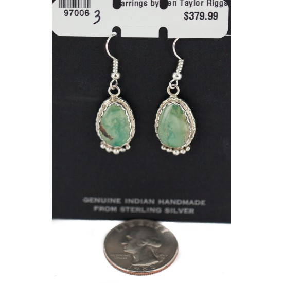 Certified Authentic Handmade .925 Sterling Silver Navajo Natural Turquoise Native American Dangle Earrings  97006-3