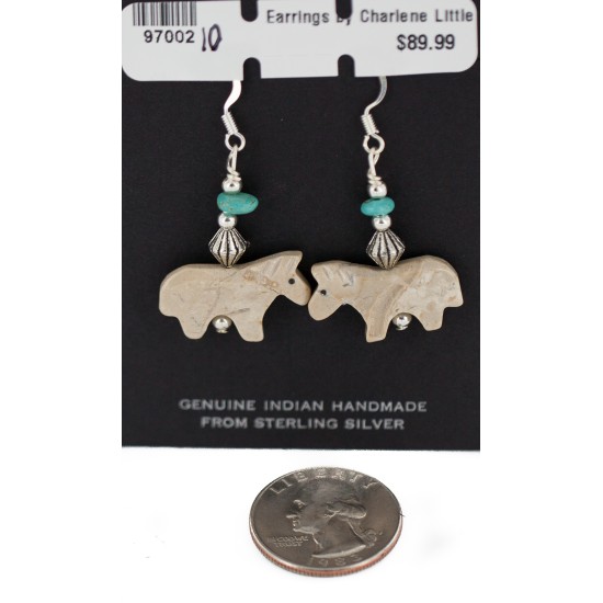 Horse Certified Authentic Navajo .925 Sterling Silver Hooks Natural Turquoise and Jasper Native American Dangle Earrings 97002-10