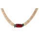.925 Sterling Silver Certified Authentic Navajo Coral and Natural Turquoise Graduated Melon Shell Native American Necklace 95004-9