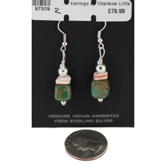 .925 Sterling Silver Hooks Certified Authentic Navajo Natural Turquoise and Graduated Heishi Native American Set 95006-2-97009-2