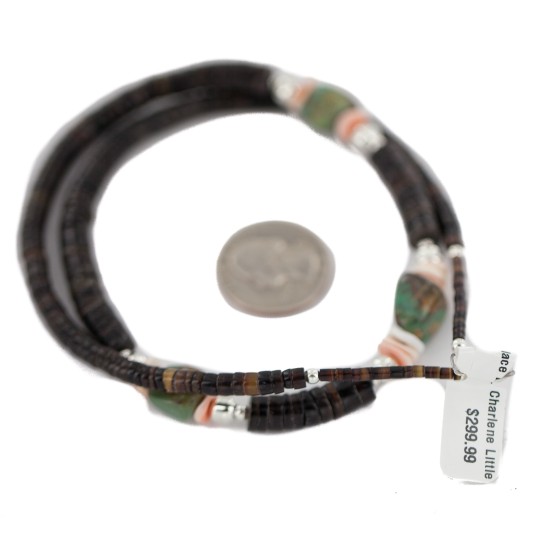 .925 Sterling Silver Hooks Certified Authentic Navajo Natural Turquoise and Graduated Heishi Native American Set 95006-2-97009-2