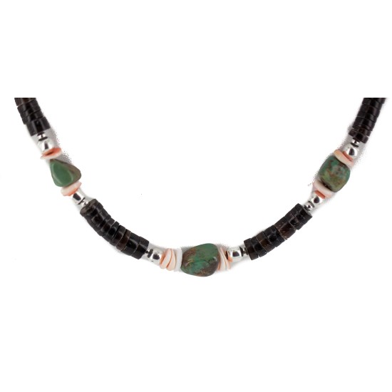 .925 Sterling Silver Hooks Certified Authentic Navajo Natural Turquoise and Graduated Heishi Native American Set 95006-2-97009-2