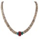 .925 Sterling Silver Navajo Certified Authentic Coral and Natural Graduated Heishi Native American Necklace  95004-6