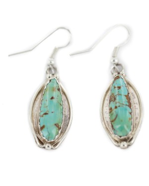 Certified Authentic Handmade Navajo .925 Sterling Silver Natural Mountain Turquoise Native American Dangle Earrings 97008-3