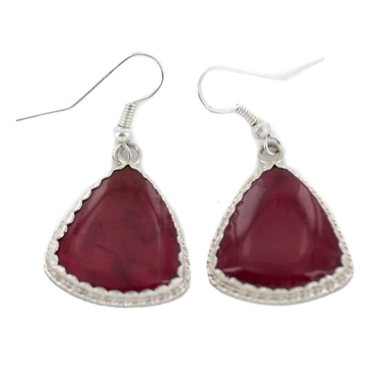 Certified Authentic Handmade Navajo .925 Sterling Silver Natural Red Jasper Native American Dangle Earrings 97007-2