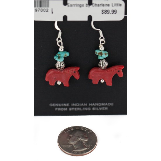 Certified Authentic Horse Navajo .925 Sterling Silver Hooks Natural Turquoise Resin Dangle Native American Earrings  97002-1