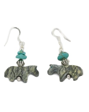 Horse Certified Authentic Navajo .925 Sterling Silver Hooks Natural Turquoise and Green Jasper Dangle Native American Earrings 97002-9