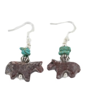 Horse Certified Authentic Navajo .925 Sterling Silver Hooks Natural Turquoise and Jasper Dangle Native American Earrings 97002-7