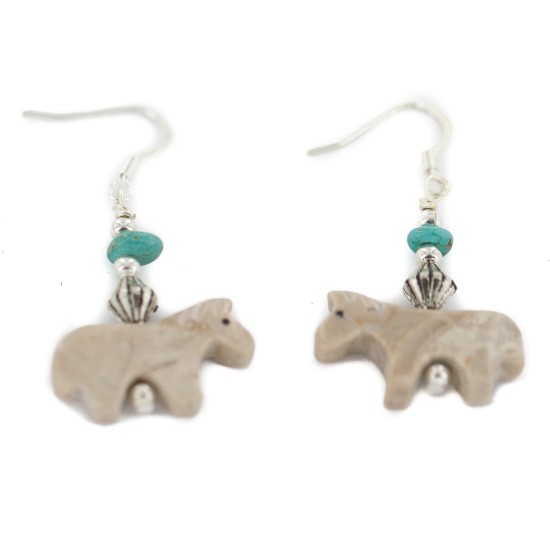 Horse Certified Authentic Navajo .925 Sterling Silver Hooks Natural Turquoise and Jasper Native American Dangle Earrings 97002-10