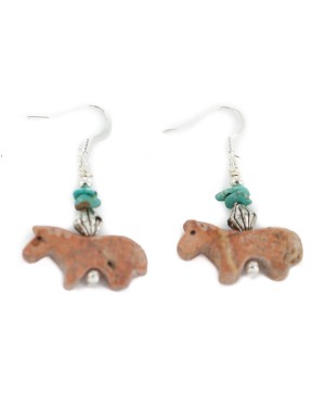 Navajo Horse Certified Authentic .925 Sterling Silver Hooks Natural Turquoise and Jasper Dangle Native American Earrings 97002-11