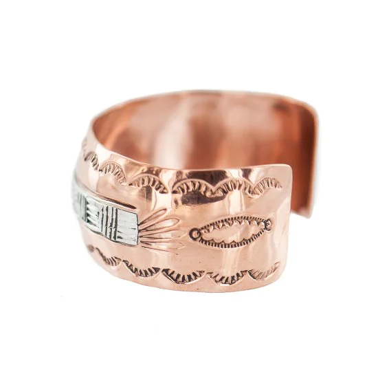 Wide Navajo .925 Sterling Silver Handmade Native American Pure Copper Bracelet 92006-2