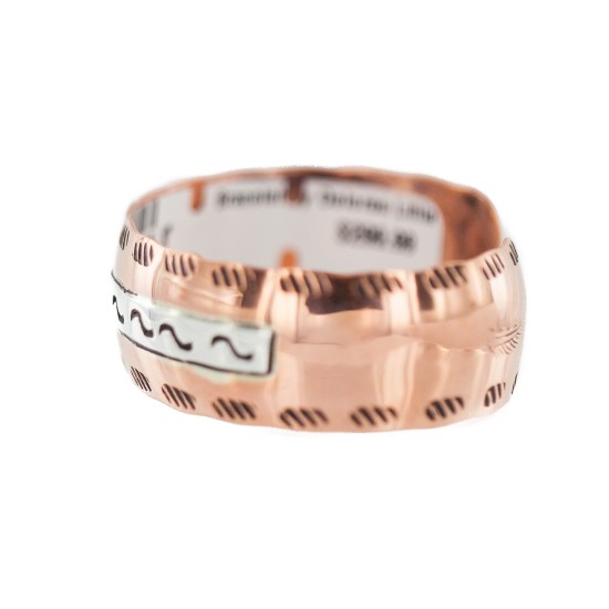 Wide Certified Authentic Navajo .925 Sterling Silver Handmade Native American Pure Copper Bracelet 92005-8